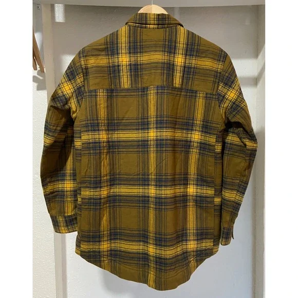 Eddie Bauer Men's Flannel Fleece Lined Shirt Jacket Yellow Plaid Outerwear Sz S - Picture 2 of 15
